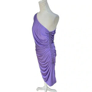 Vintage y2k 90s one shoulder beaded side ruched purple semi formal dress